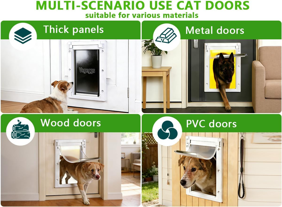 Pet Door Dog Door Easy Install - Wood & PVC Doors & Walls，Cat Door Free Movement & Strong Magnetic Auto-Close & Sliding Lock,Telescoping Frame,5 3/4" X 9 1/3" for Small Dogs Cats up to 15 Lb