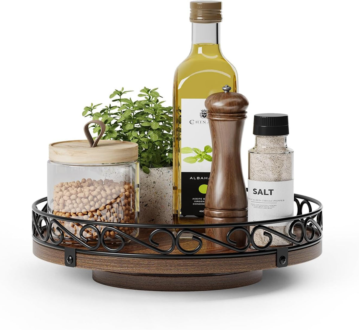 9'' Lazy Susan Turntable Organizer for Table Top, Wooden Lazy Susan Cabinet