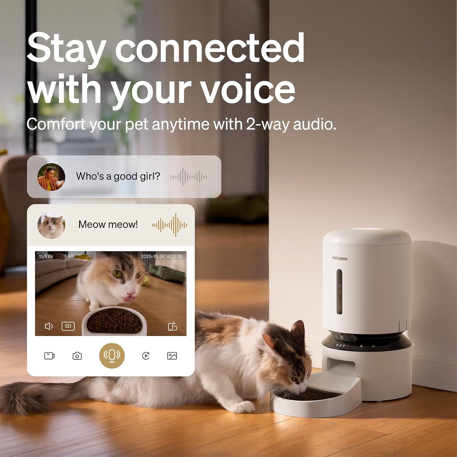 PETLIBRO Automatic Cat Feeder with Camera, 1080P HD & Night Vision, 5Ghz/2.4Ghz Wifi & Cam Smart Pet Feeder with App Control, 2-Way Audio, Motion Alerts for Cats & Dogs, Stainless Steel Single Tray