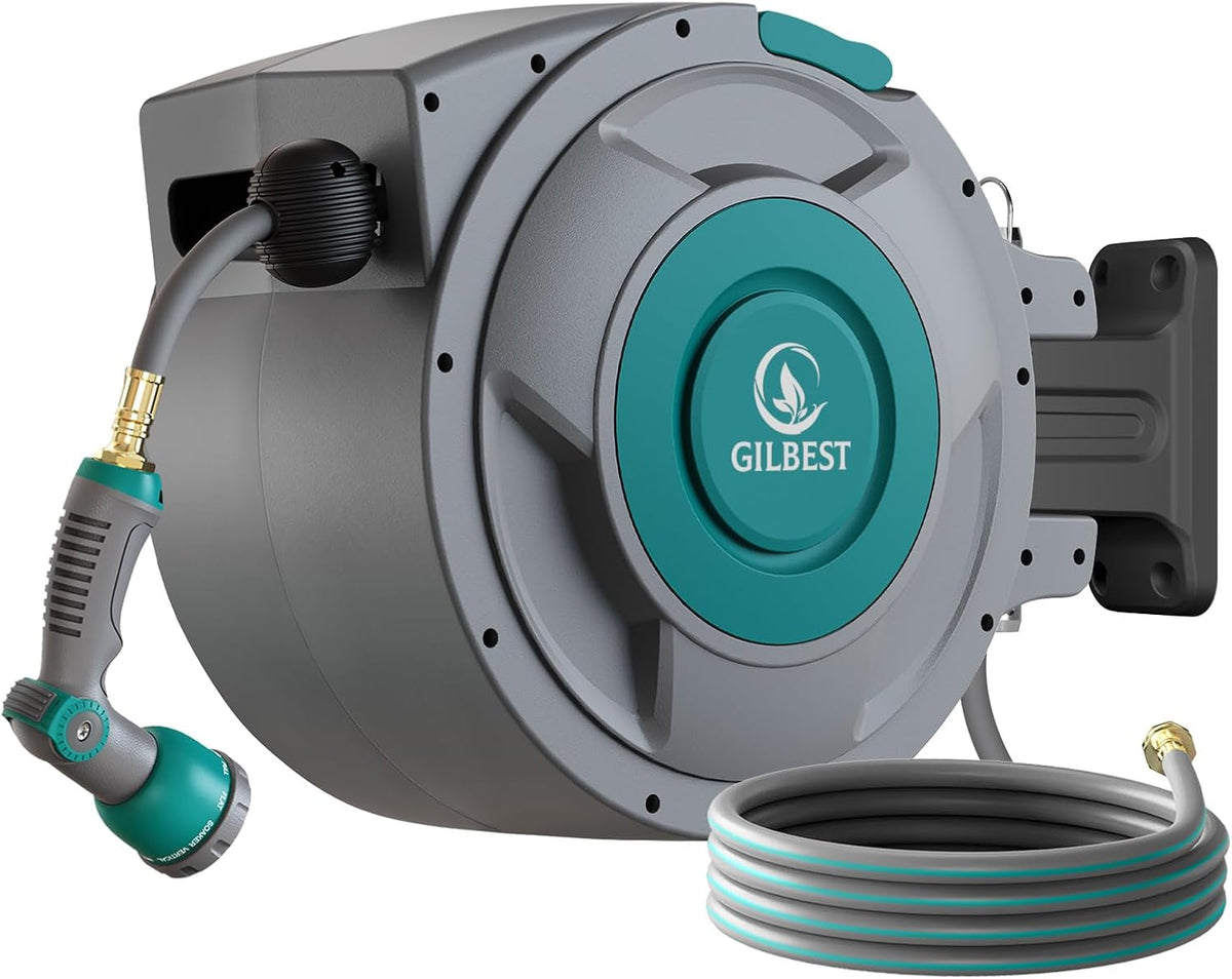 5/8" X 100 Ft Retractable Garden Hose Reel, Heavy Duty Water Hose Reel