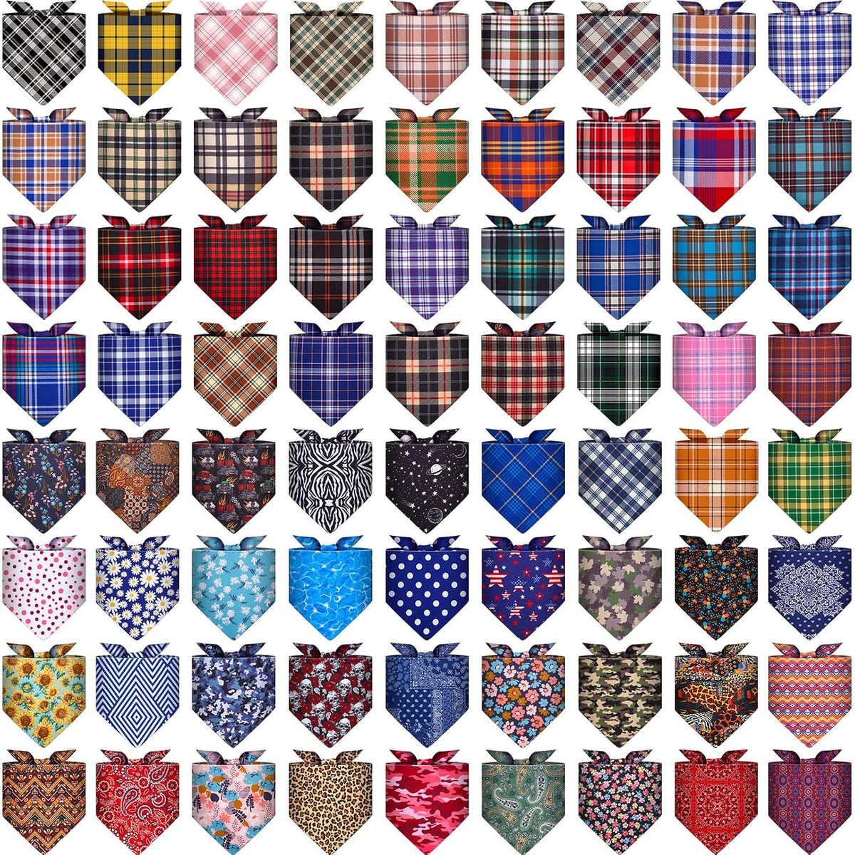 72 Packs Dog Bandanas Bulk Buffalo Plaid Cat Bandana Summer Scarf Triangle Fruit Drool Bibs Washable Adjustable Kerchief Dog Cat Bandana for Beach Small Medium Pet Supplies(Plaid)