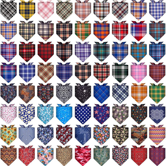 72 Packs Dog Bandanas Bulk Buffalo Plaid Cat Bandana Summer Scarf Triangle Fruit Drool Bibs Washable Adjustable Kerchief Dog Cat Bandana for Beach Small Medium Pet Supplies(Plaid)