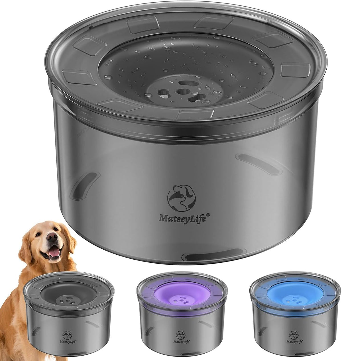 Mateeylife 1 Gallon Dog Water Bowl No Spill 3.8L Large Capacity Slow Feeder