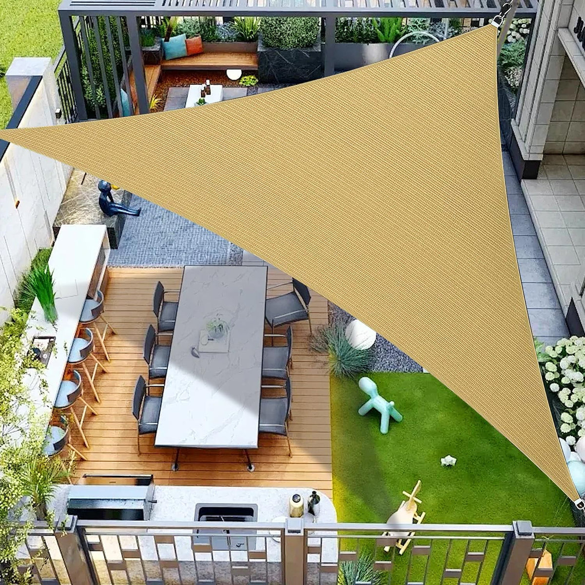 16' X 16' X 16' Triangle Sun Shade Sail Canopy UV Block Sunshade for Outdoor Backyard Patio Shades Cover Sand