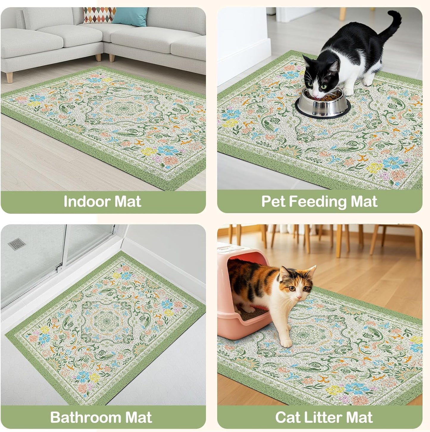 Glittme Cat Litter Mat, 33"X22" Non-Slip Washable Trapping Mat for Cats | Litter Trapping Mat with Thick PVC Coil to Catch Scatter, Soft on Paws and Waterproof Bottom to Protect Floors