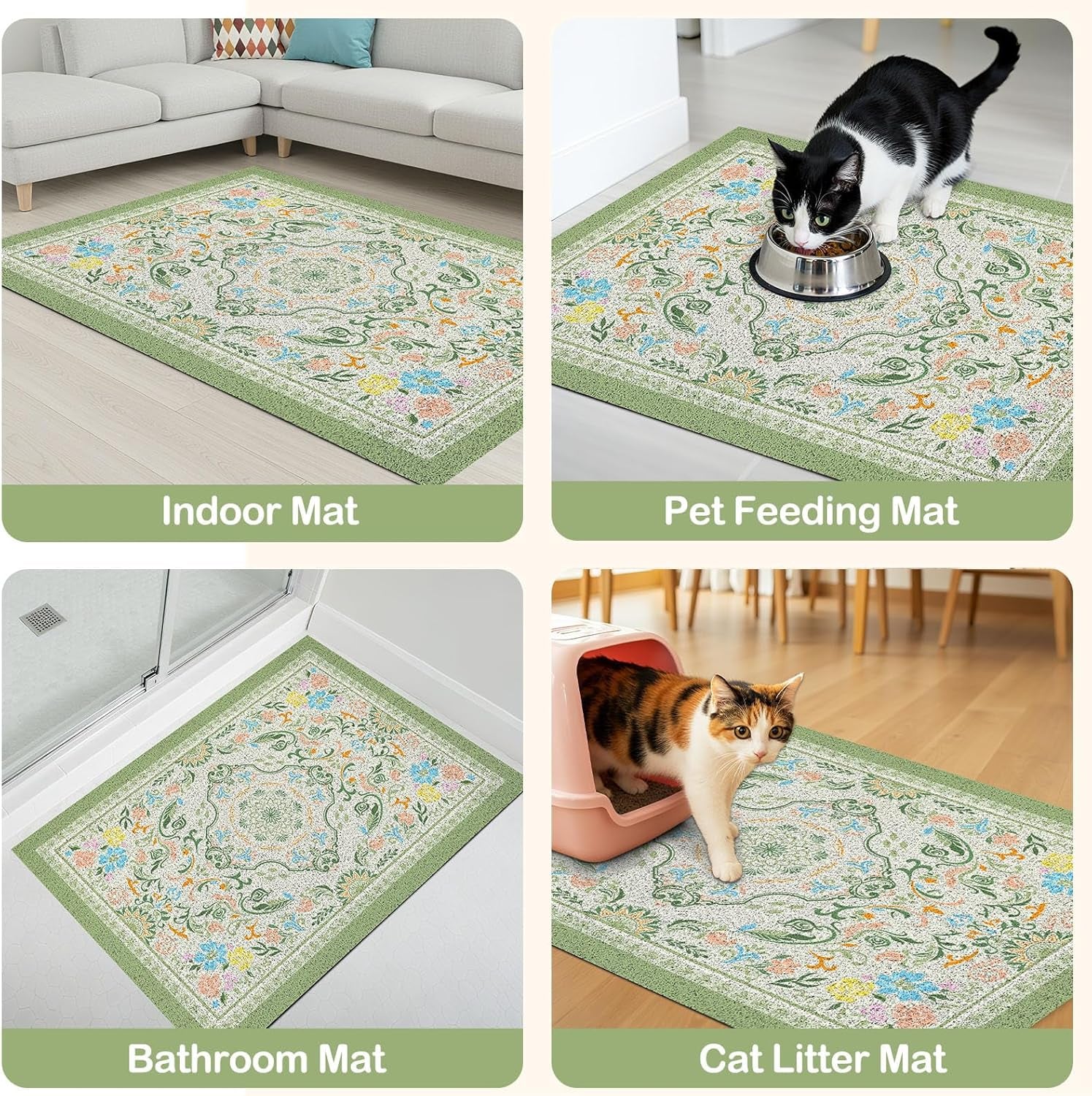 Glittme Cat Litter Mat, 33"X22" Non-Slip Washable Trapping Mat for Cats | Litter Trapping Mat with Thick PVC Coil to Catch Scatter, Soft on Paws and Waterproof Bottom to Protect Floors