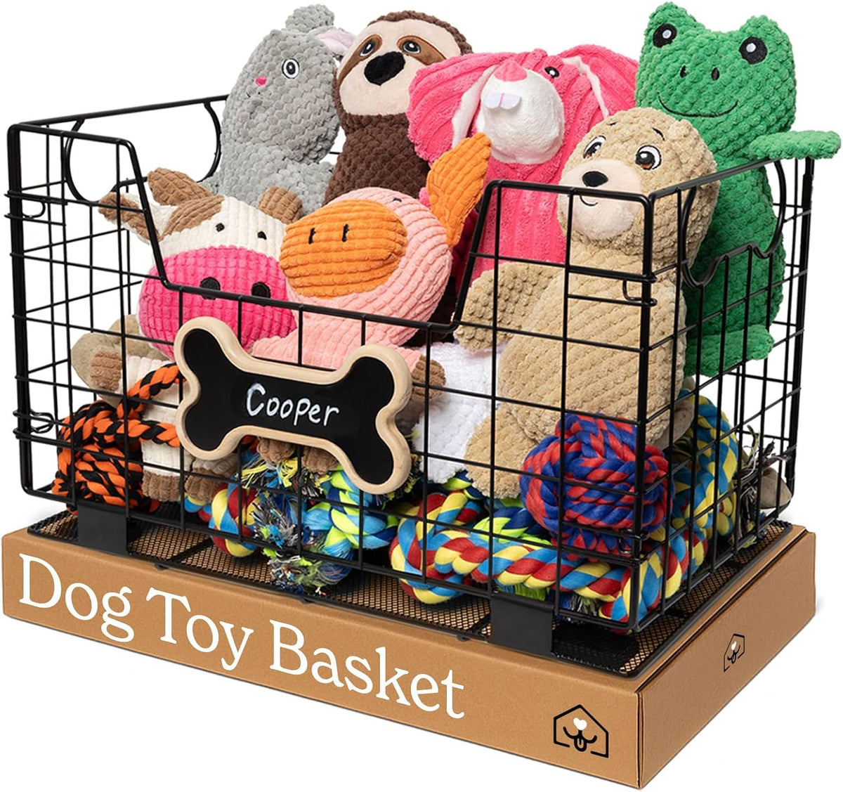 Metal Dog Toy Basket for Dogs and Cats (15 X 10 X 9 In, Medium) - Heavy-Duty Steel Wire Storage Bin Holds Toys, Bones, Ropes, Blankets, Treats - Dog Toy Box for Living Room Organization