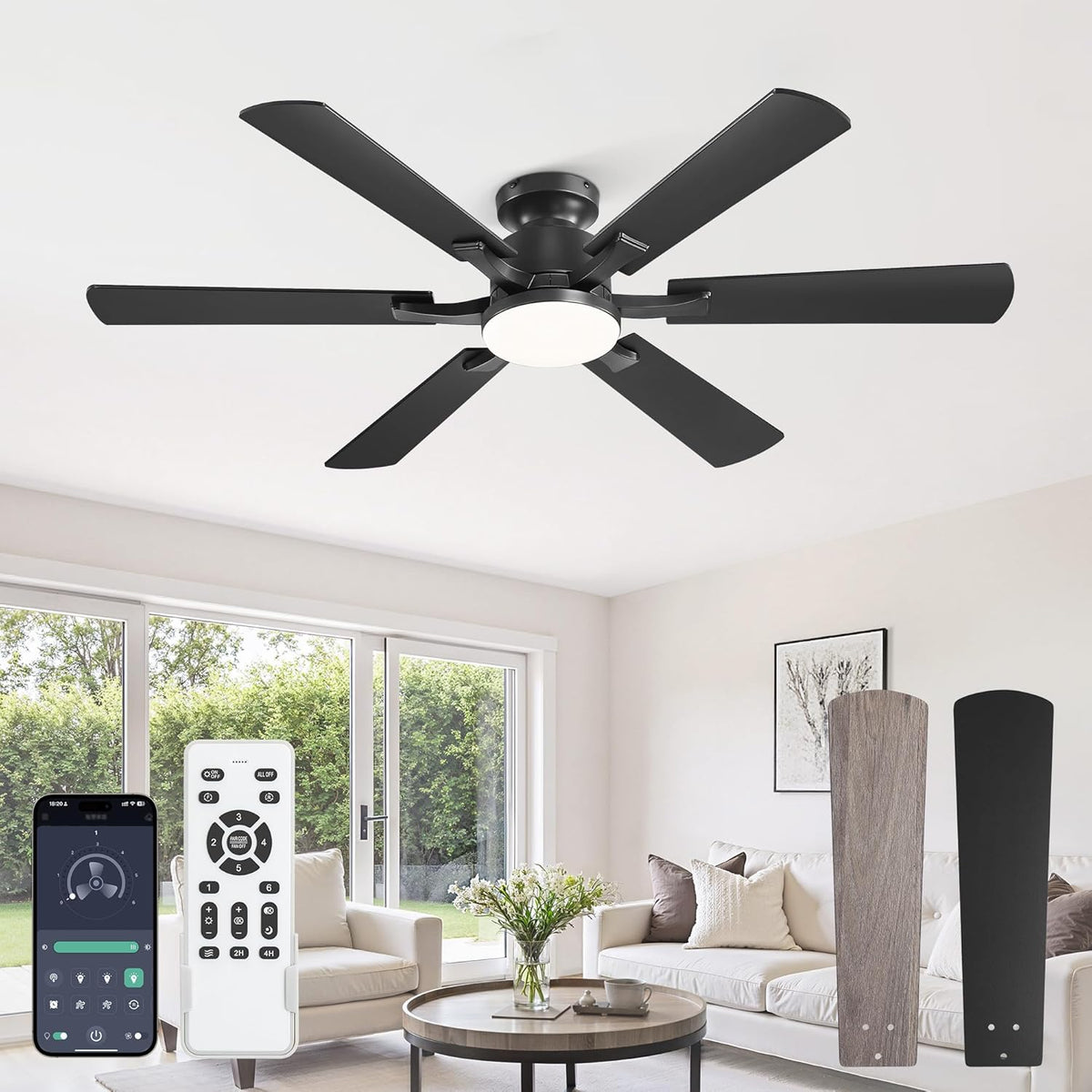 Fanbulous 52 Inch Flush Mount Ceiling Fan with 3000-6000K Dimmable Lights