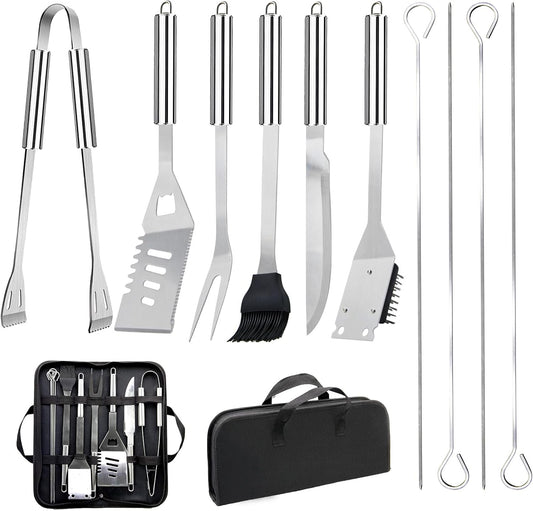 11Pcs Stainless Steel BBQ Grilling Accessories Set, Dad Gifts for Men Christmas Grilling Gifts,Portable Practical Grill Tools Utensils Kit with Storage Bag for Outdoor Grill Camping Backyard