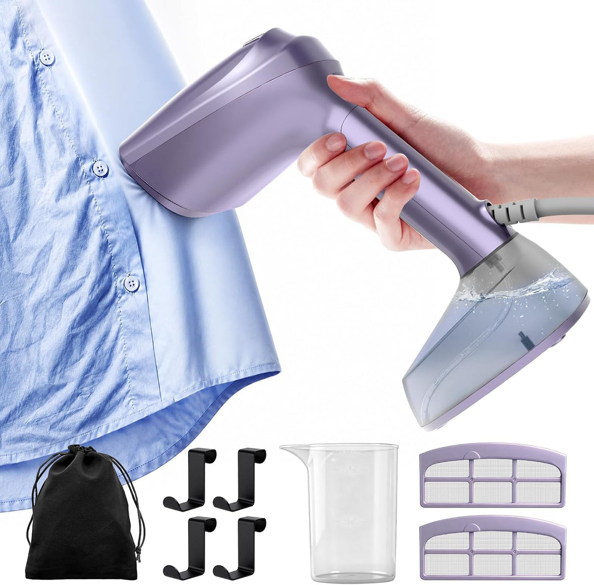 Vacuum Steamer for Clothes, 3500Pa Handheld Steamer for Fabric Grip