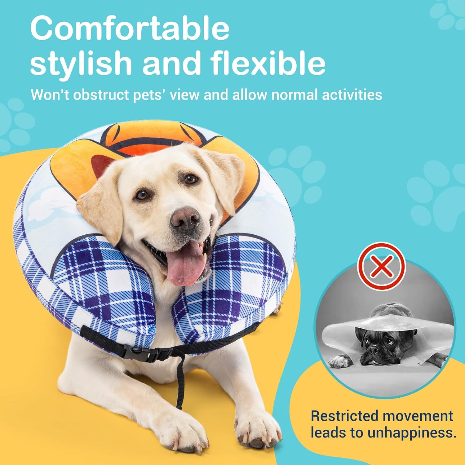 Avont Inflatable Dog Cone Collar after Surgery, Soft Dog Donut Collar to Stop Licking, E Collar Cone Alternative for Small Medium Large Dogs -Cowboy(S)