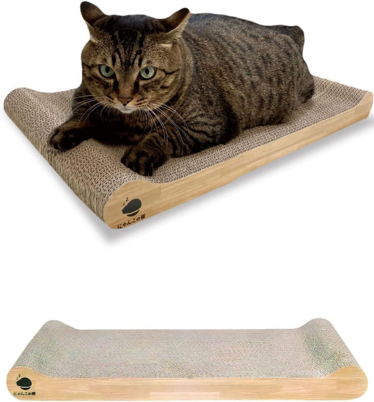 Nyankonoyado No Mess & 1-Year Durable Cat Scratcher, Cardboard Scratch Pad Bed Vet-Approved, Extra-Wide Reversible Cardboard, High Durability & Low Debris, for Large or Overweight Cats, Indoor
