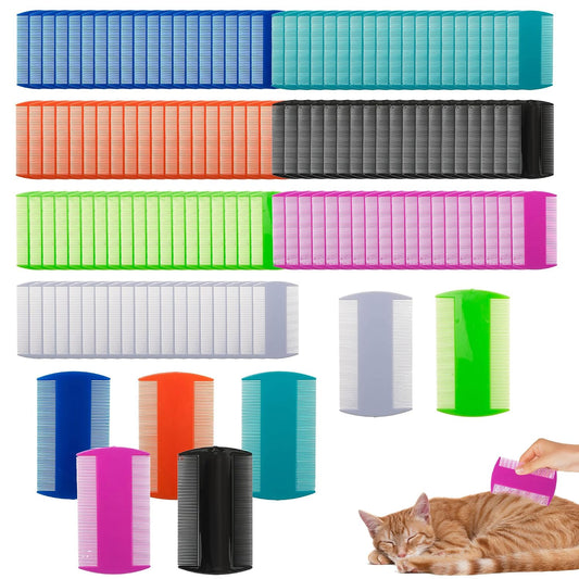 140 Pcs Flea and Tick Grooming Tool Bulk- Double Sided Comb for Cats Dogs Lice and Tick Comb for Small Pets, Kittens and Puppies (7 Colors)