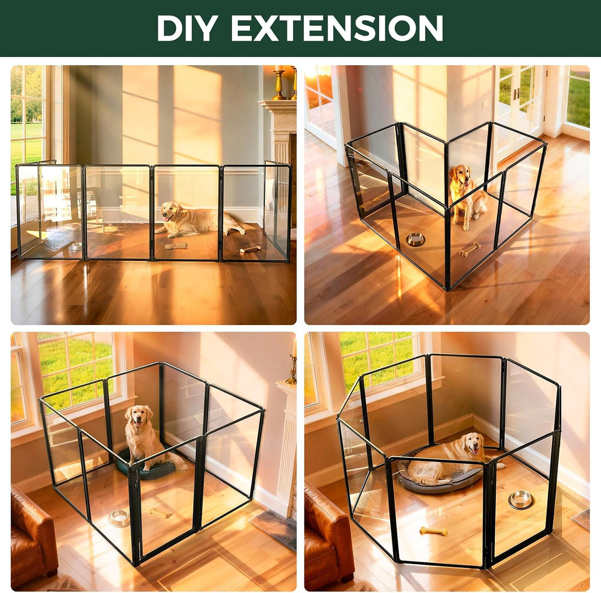 FXW Auraspace Pro Clear Acrylic Indoor Dog Playpen, 40" H, 8 Panels