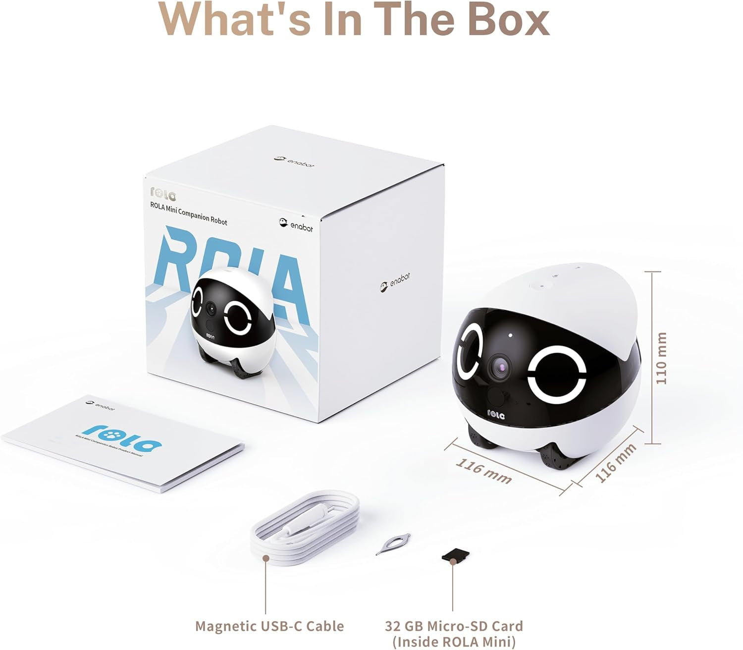 Enabot EBO ROLA Mini Familybot 2K Pet Camera Robot: Movable Indoor Camera Battery-Powered with Phone App, One-Touch Call, 2-Way Talk, Night Vision, Motion Detection, Video Recording