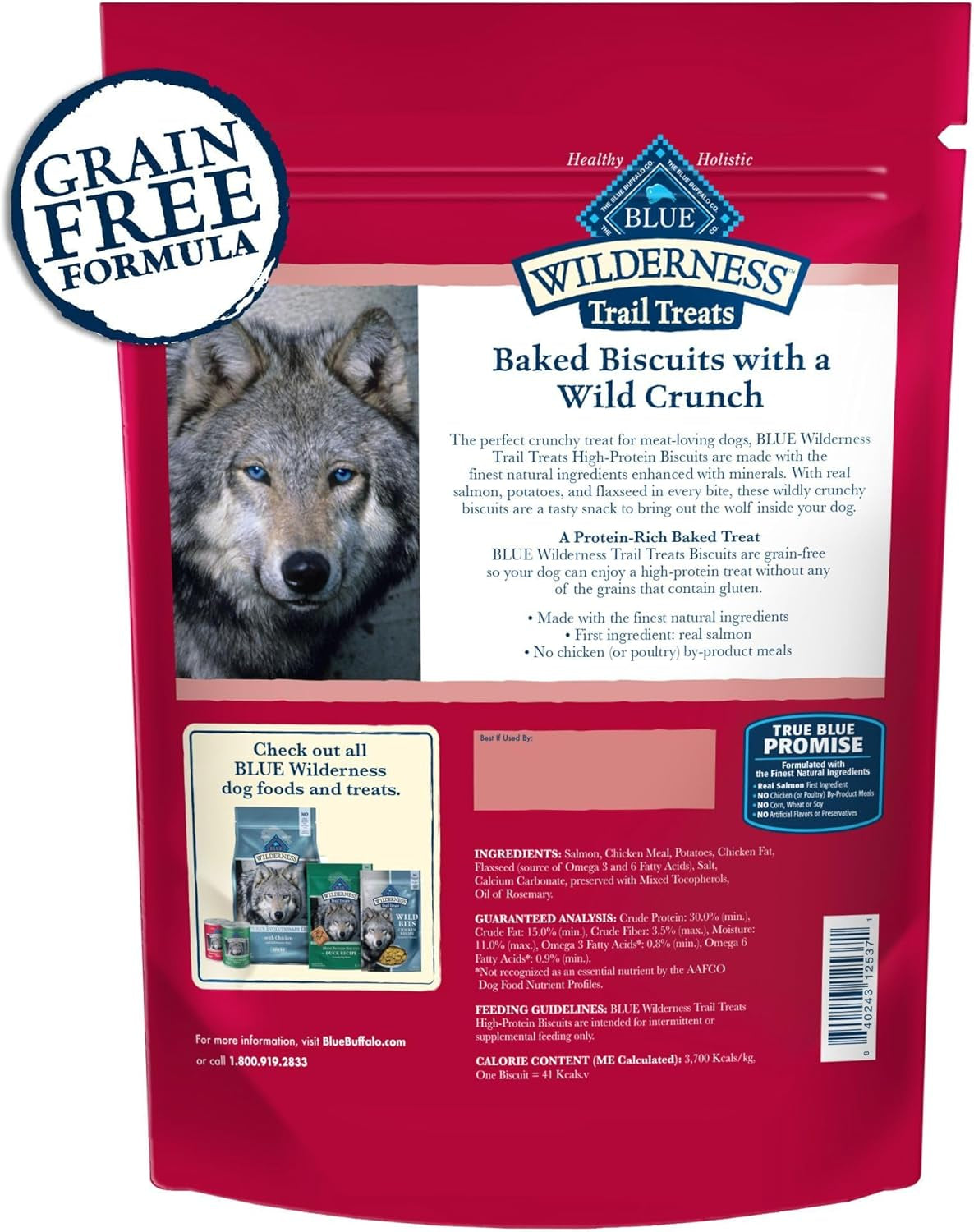 Blue Buffalo Wilderness Trail Treats Crunchy Dog Biscuits, Grain-Free and High-Protein Dog Treats Made with Natural Ingredients, Salmon Recipe 24-Oz Bag
