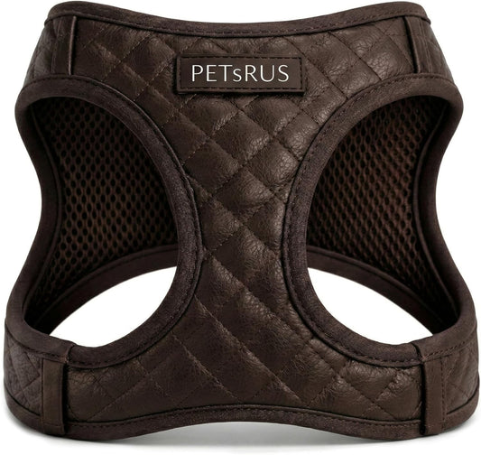 Step in Dog Cat Harness Choke Free Escape Proof Pet Vest Quilted Vegan Leather Breathable Mesh Padded for Small Medium Dogs (Chocolate Brown, Large)