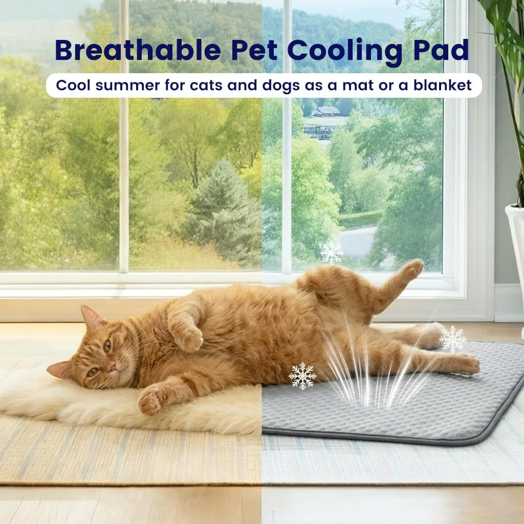 Dog Cooling Mat for Small Dogs, QMAX>0.4 Breathable Cool Pet Crate Pad Indoor for Cat with Chill Fiber and Innovative Mesh Base, Portable Washable Kennel Mat for Summer, 24"×19.6",Pearl Grey