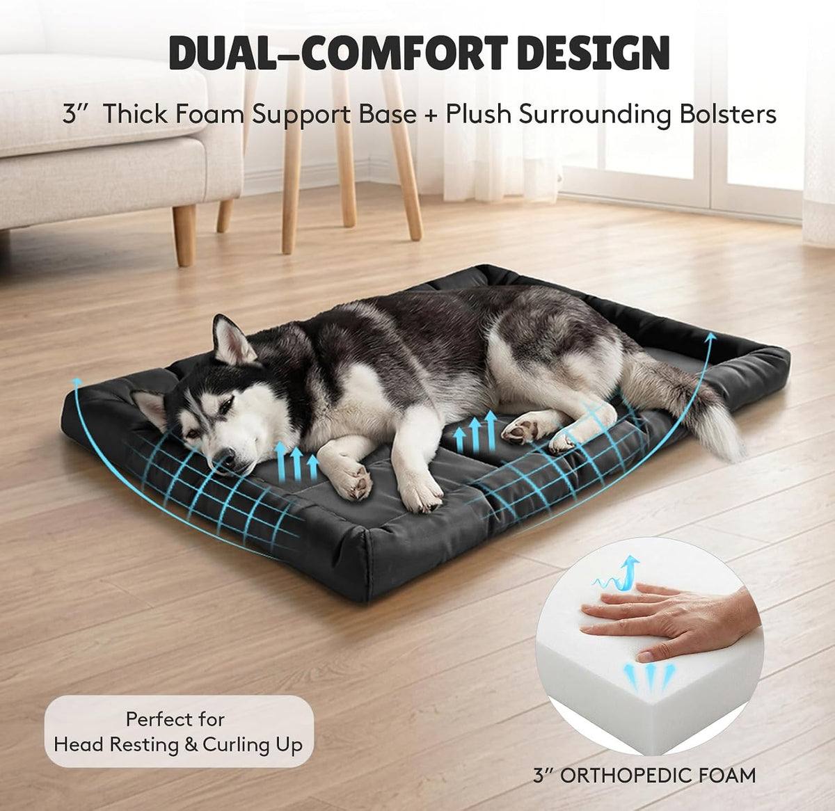 Chew Resistant Dog Bed, Indestructible Orthopedic Dog Bed, Medium (22"X35")