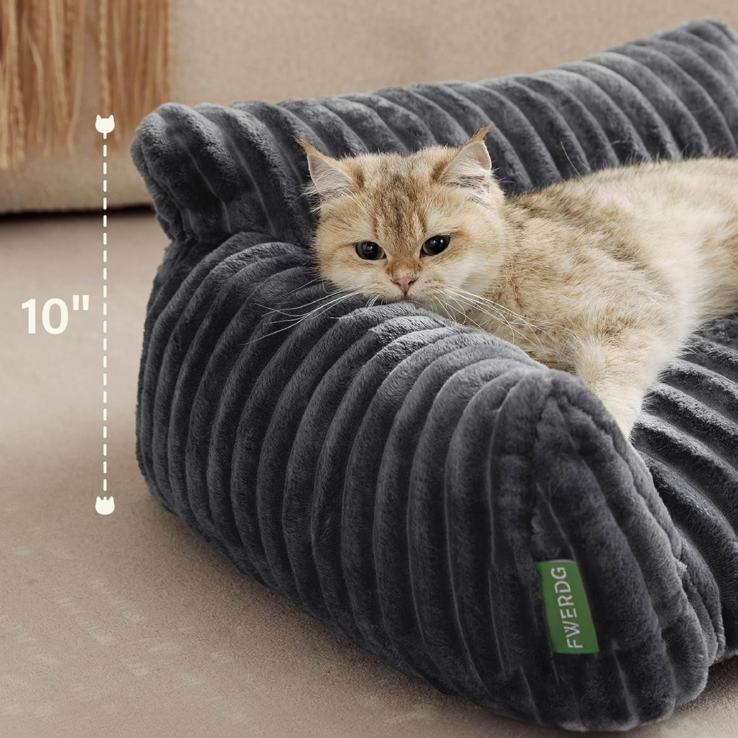 Cute Couch Bed for Pets, Supportive Cat Sofa for Indoor Cats, Small Dog Sofa Bed for Small Dogs, Grey, 24 Inches