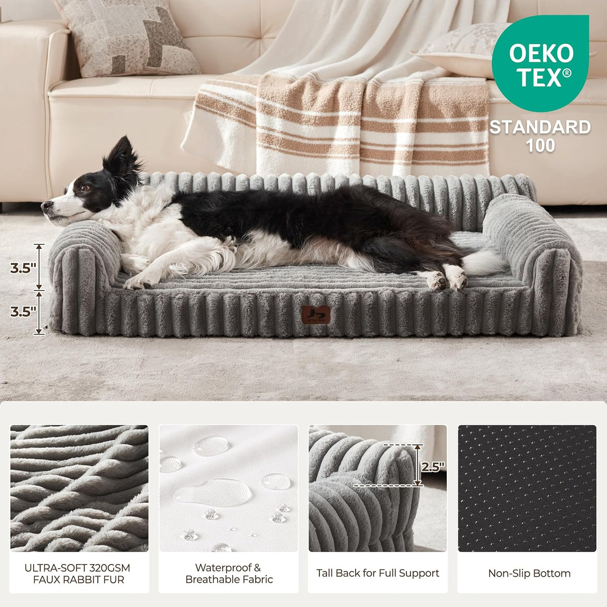Orthopedic Dog Bed Large 35X25X9.5” Washable Cover Grey