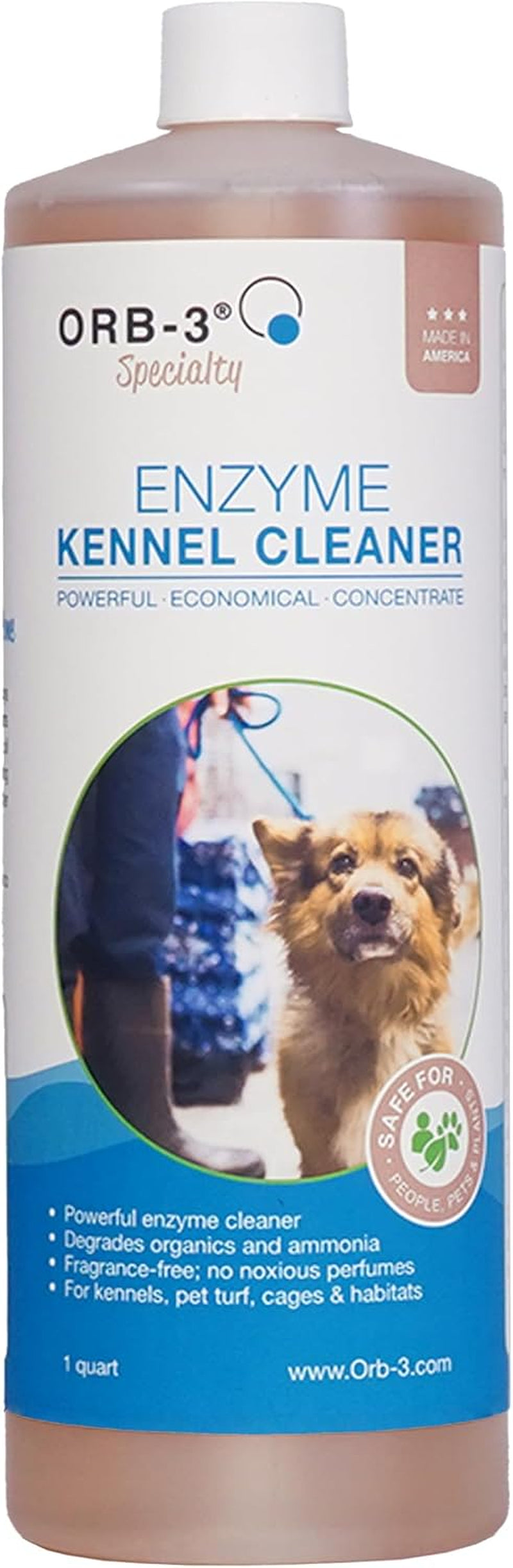 Orb-3 Enzyme Kennel Cleaner, Professional Pet Odor & Stain Remover – Enzymatic Formula for Kennels, Crates, Floors, Carpets & Hard Surfaces, 1-Quart Bottle