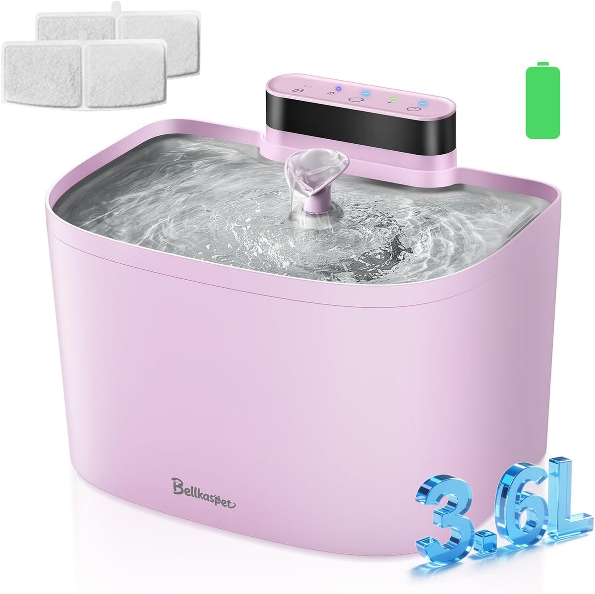 Pumpless Cat Water Fountain, 122Oz (Pink, Fountain+2 Fliters)