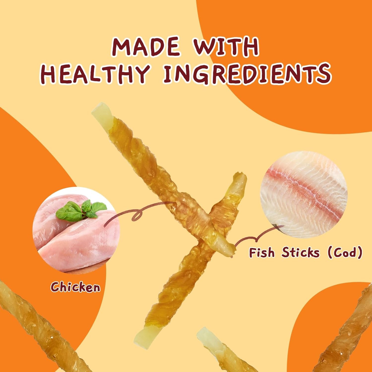 Jungle Calling Rawhide Free Dog Chews, Chicken Wrapped Cod Sticks Dog Treats, Easily Digestible Dog Snacks, Soft Chewy Training Treats for Small & Medium Dogs, 10.6 Oz