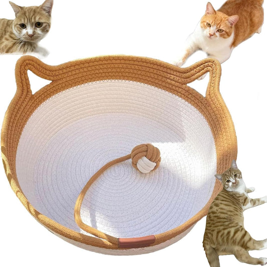 Large Stimulicat Cat Bed Rope Cotton, Eliminates Bed Rejection round Pet Basket, Boho Catbed for Cats Handwoven Scratchable Breathable Weave