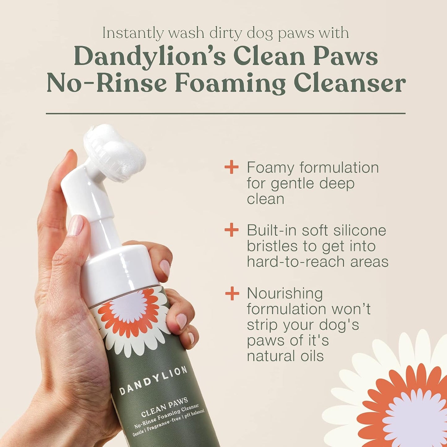 Dandylion Daily Paw Care Kit | No-Rinse Dog Paw Cleaner + Paw Lotion with Brush | Fragrance-Free, Ph-Balanced Formula | Desiged for All Dog Breeds