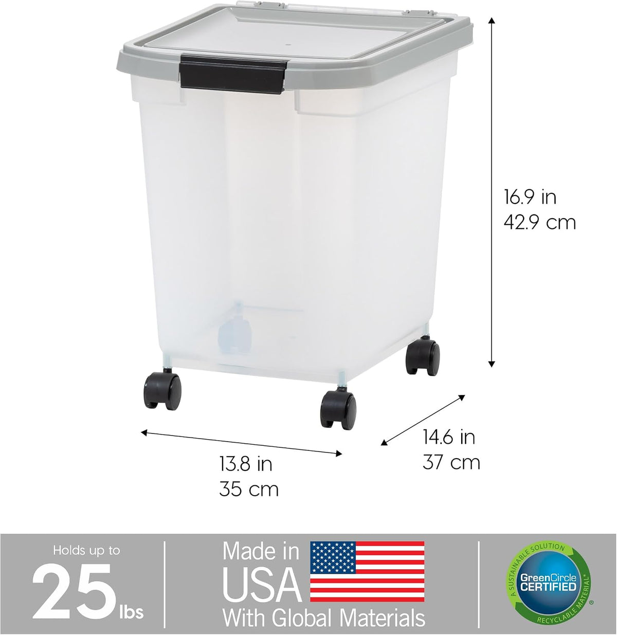 IRIS USA Dog Food Storage Container, up to 25 Lbs, Clear/Gray, Made in USA