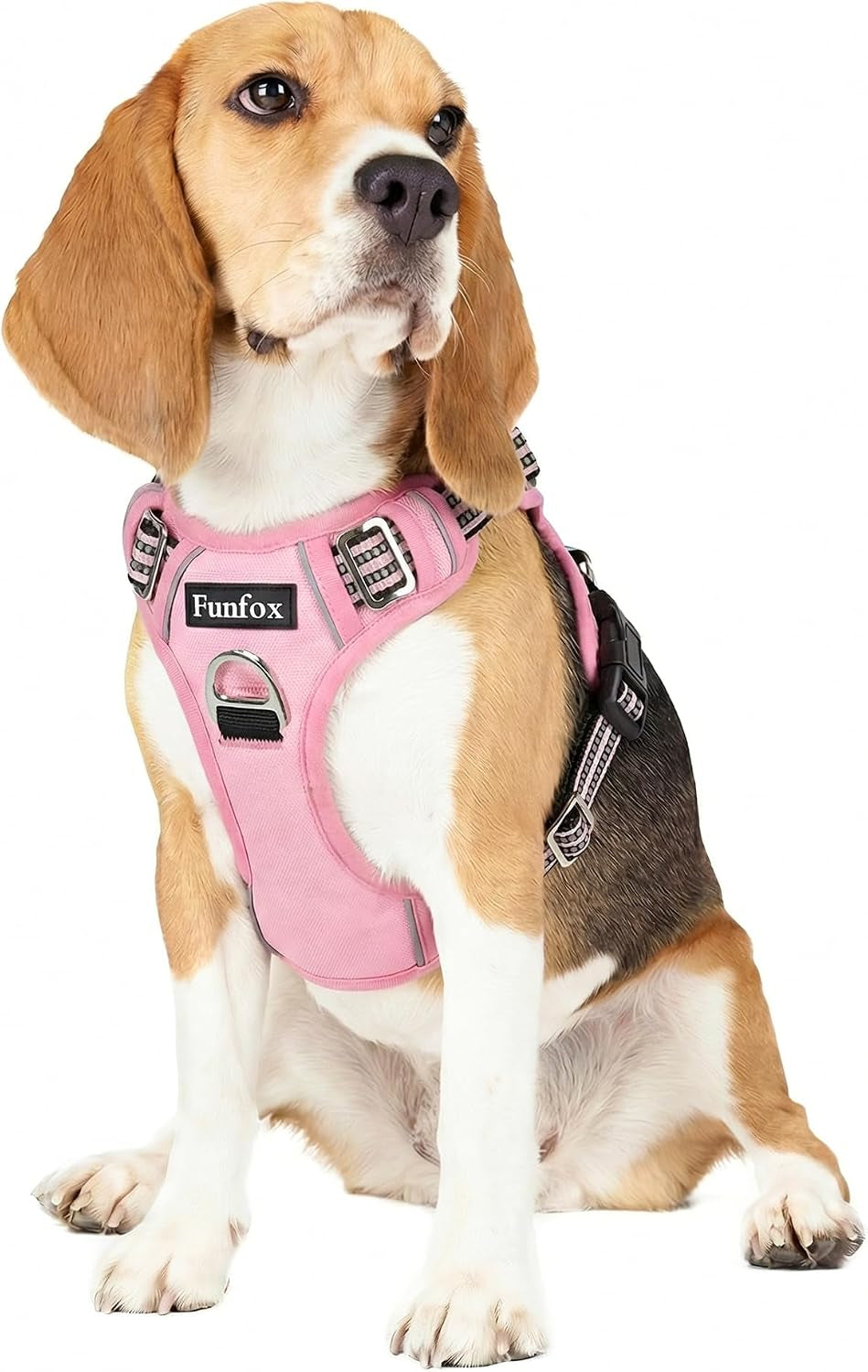 Dog Harness No Pull, Adjustable Pet Vest Harness, Super Soft Material with Vertical Handle Easy Control, Reflective Night Walking, 2 Leash Clips for Medium Sized Dogs, Pink, M