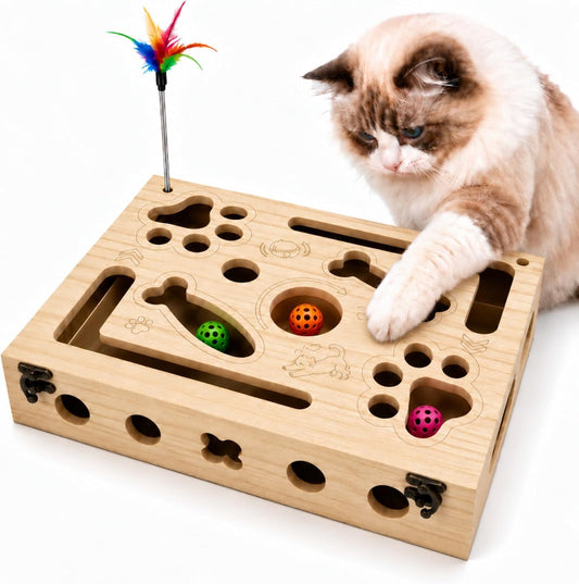 Large Cat Nail File Enrichment Box, Cat Puzzle Box with Interactive Cat Toy