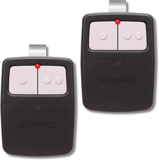 2X Universal Garage Door Opener Remote, Replaces Clicker 375LM, 375UT, KLIK1U, Compatible with Liftmaster, Chamberlain, Genie, Linear – Dual Door or Gate Control – Learn Button & Dip Switch Ready