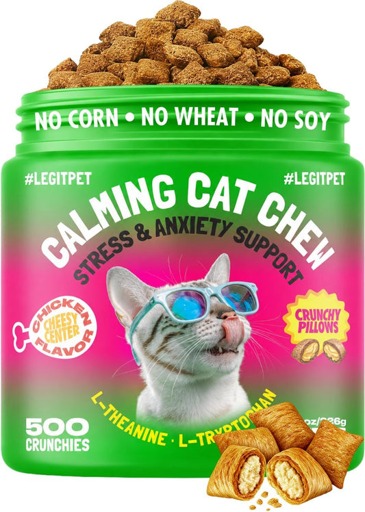 LEGITPET Calming Cat Treats for Anxiety & Stress – Daily Crunchy Chews for Cats with L-Theanine & L-Tryptophan – Supports Calm Behavior & Balanced Mood – Chicken Flavor, 500 Chews