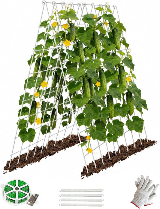 2 Pack Cucumber Trellis, 60Inch A-Frame Rustproof Steel Wire Garden Trellis for Raised Beds, Heavy Duty Climbing Plants Supports for Cucumber,Tomato, Climbing Plants and Flowers