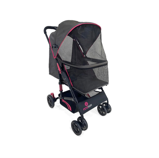 22” Buddy Buggies Foldable Pet Stroller - Shock Absorbing Frame with Storage - Machine Washable Fabric - Durable Mesh & UV Protected Retractable Canopy - Cat & Dog Stroller up to 30Lb