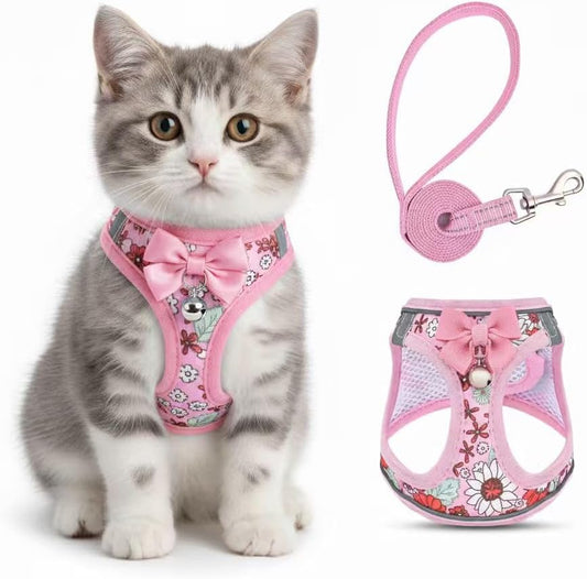 Cat Harness and Leash Escape Proof for Walking, Adjustable Soft Kitten Harness with Reflective Straps Step in Cat Vest Harness for Small Kitten and XS Dogs (Pink, Xxs-Chest(8.7"-10.2"))