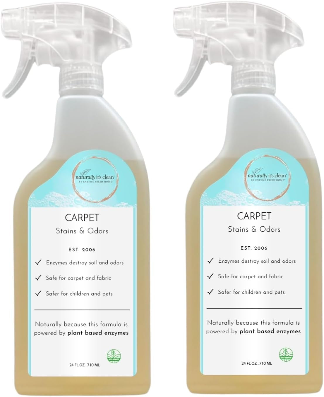 Naturally It'S Clean Carpet Stains & Odors Cleaner; Plant Based Enzyme Safely Cleans Pet/Food Stains, Grease & Ink from Carpets, Rugs, Upholstery & Drapery, 24Oz Spray Bottle X 2 Pack