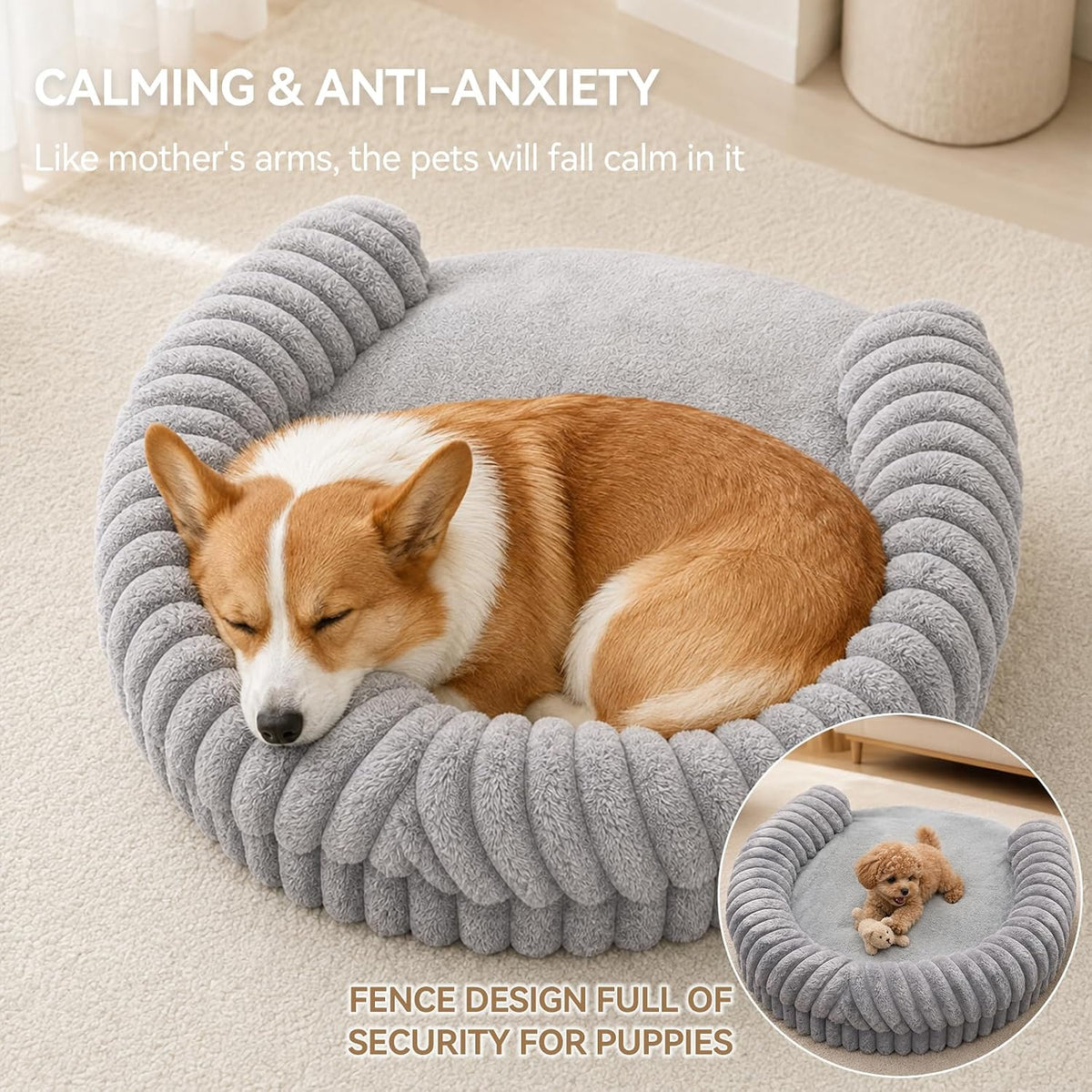 Luxury Donut Dog Bed, Fluffy Orthopedic Dog Couch Washable round Pet Sofa