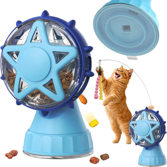 Ferris Wheel Cat Toy, Interactive Treat Dispenser, Blue