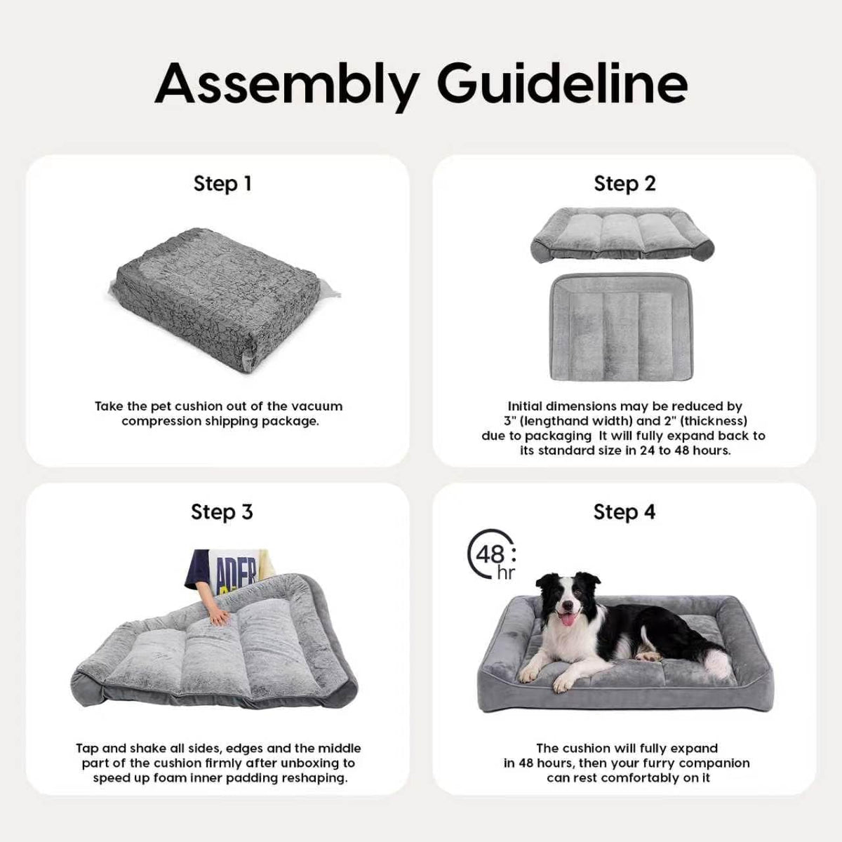 Orthopedic Dog Beds Large Sized Dog, Washable Dog Bed, 42" L, Grey