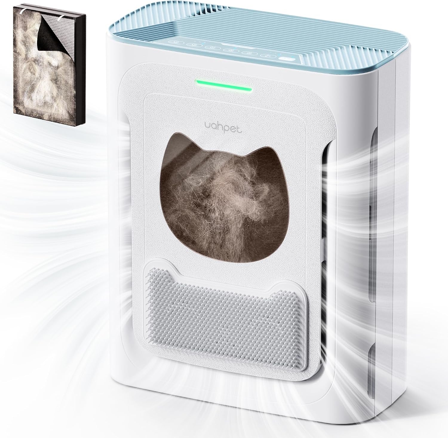 Uahpet Pet Air Purifier, H13 HEPA Filter for Pet Hair, Dander & Odors, 2100 Sq Ft Coverage, Plug & Play No Wifi Required, Clog-Resistant Intake, Washable Pre Filter, Quiet 25Db