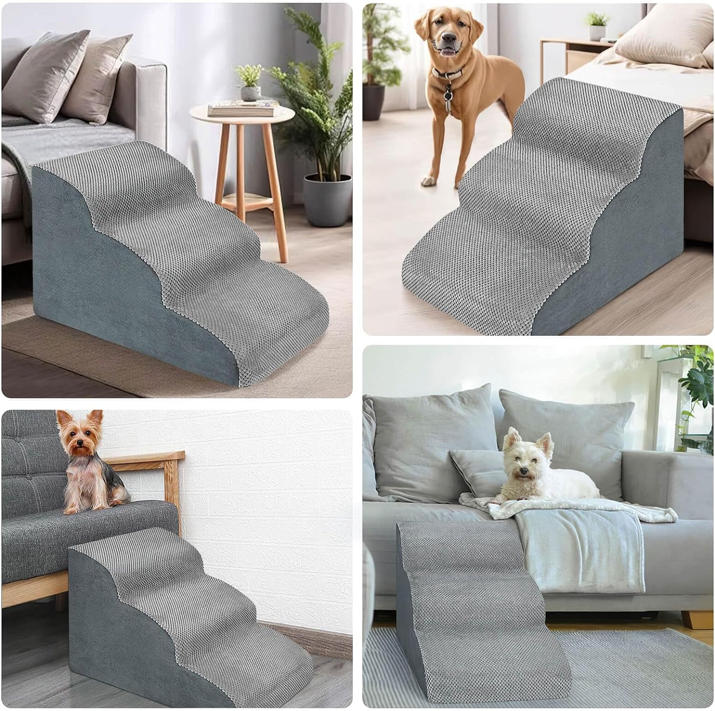 MEJYJEM 3 Steps High Density Foam Dog Stairs Ramps,Non-Slip Pet Steps for Older Dogs,Pet with Joint Pain, Sofa Bed Ladder for Cats