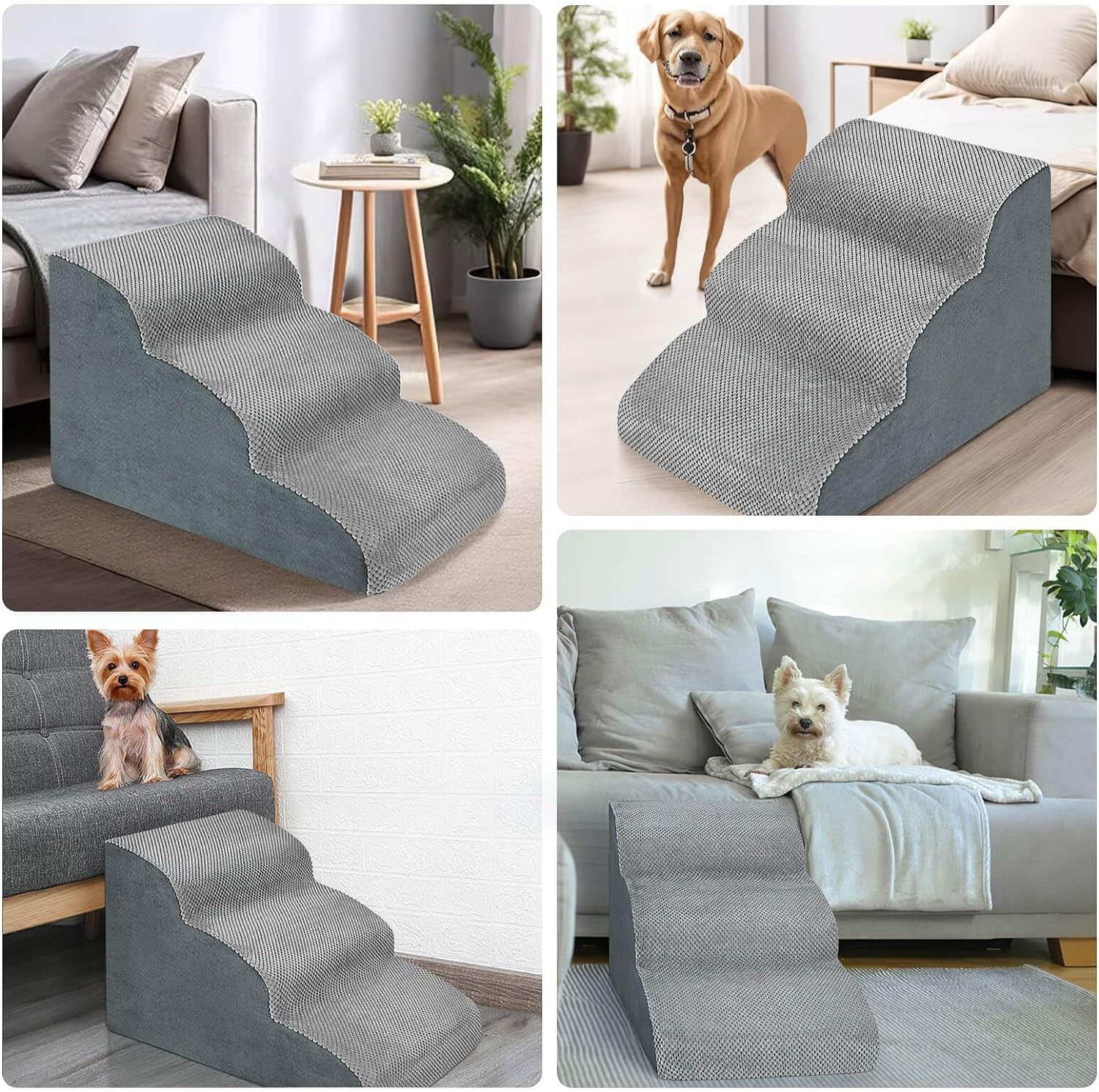 MEJYJEM 3 Steps High Density Foam Dog Stairs Ramps,Non-Slip Pet Steps for Older Dogs,Pet with Joint Pain, Sofa Bed Ladder for Cats