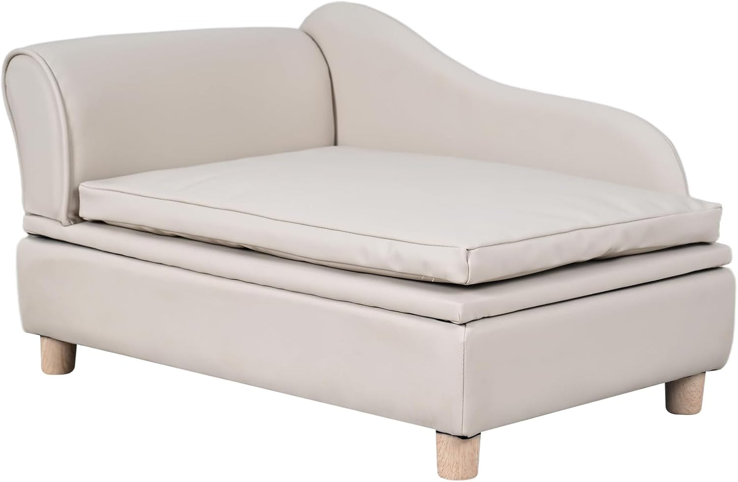 PU Leather Dog Sofa and Chair with Storage - Wooden Frame Cat Sofa Couch with Cushion,Small Pet Bed Sofa for Puppy and Cats (Pearl White)
