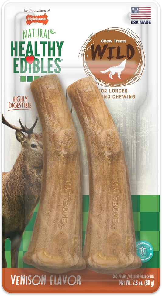 Nylabone Healthy Edibles Wild Dog Treats, Venison Flavor, Large, 2 Count