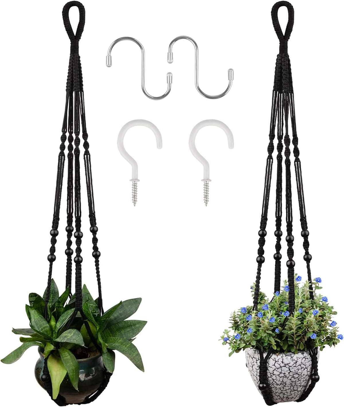 RIFNY Macrame Plant Hanger Indoor, Hanging Plant Holder, Black, 2 PCS