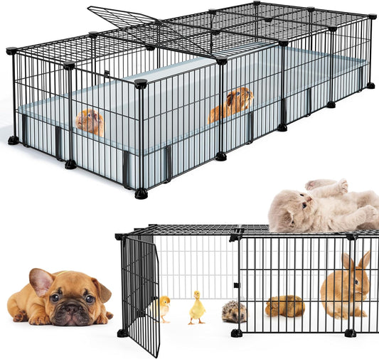 BUCATSTATE Guinea Pig Cages for 2, 20 Panels Guinea Pigs Playpen with Waterproof Mat, Metal Rabbit Cage Indoor for Hedgehogs, Quail, Chickens (56" L X 24" W X 12" H)