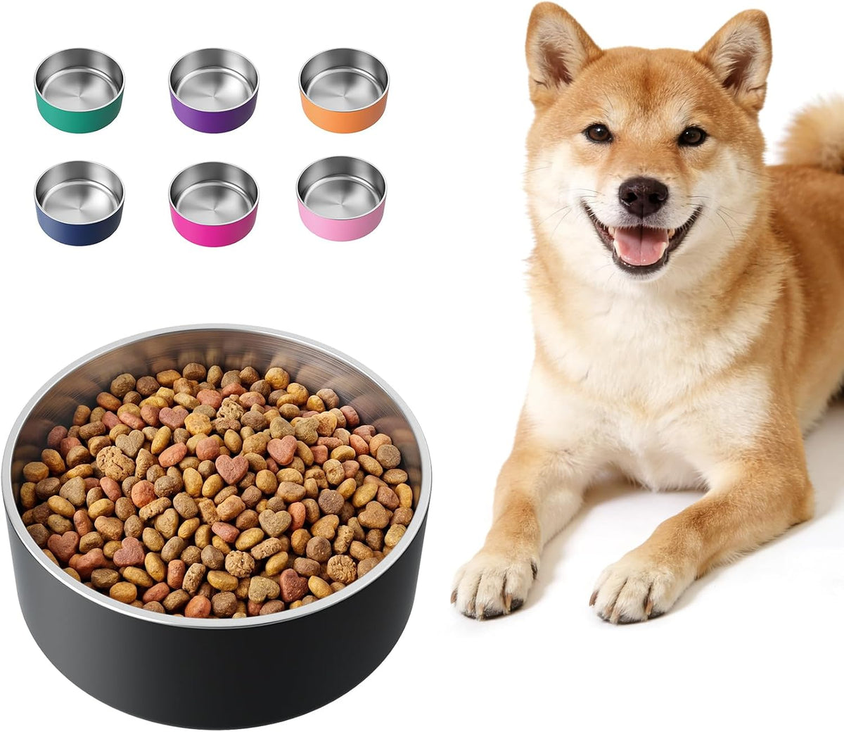 Dog Bowl,Stainless Stee Dog Water Bowl and Food Bowl,40 Oz Black
